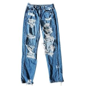 American Eagle Outfitters Blue Relaxed Comfort Fit Waistband Distressed Jeans